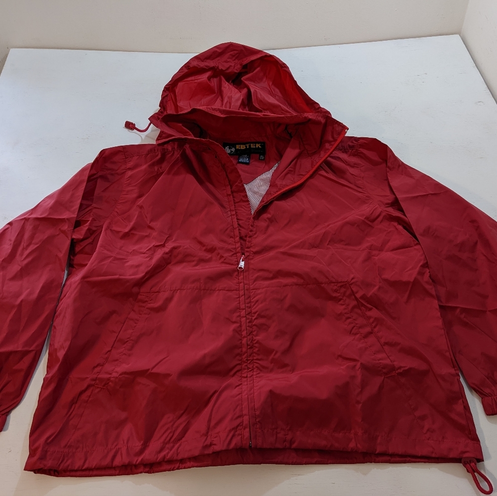 Eddie Bauer Ebtek Large Red Full Zip Hooded Wind Breaker.